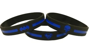 (3) Thin Blue Line Silicone Wristband Police Bracelet Law Enforcement Superheros - Picture 1 of 7