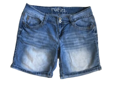 Pantalón corto de mezclilla Rue 21 con puños curvos 9/10 elástico bordado bolsillos traseros para mujer Foto 1 de 4