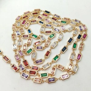 1 meters Rectangle Cubic Zirconia pave gold plated link chains for DIY jewelry - Picture 1 of 12