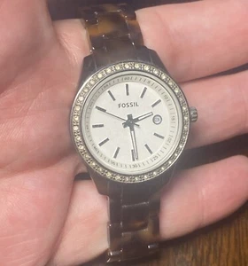 FOSSIL Ladies Watch ES2680, Faux Tortoise Band Bracelet White Dial Quartz Analog - Picture 1 of 15