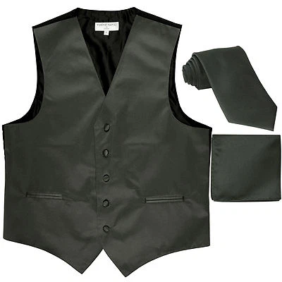 New Men's Dark gray formal vest Tuxedo Waistcoat_necktie & hankie set wedding  - Image 1 of 4