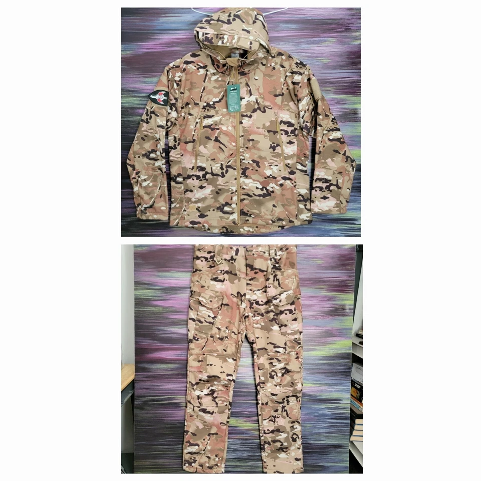 Jiang Kuo Camouflage Fleece Lined 2 Pc Set Sz XL Womens Pink Beige Black - Image 1 of 4