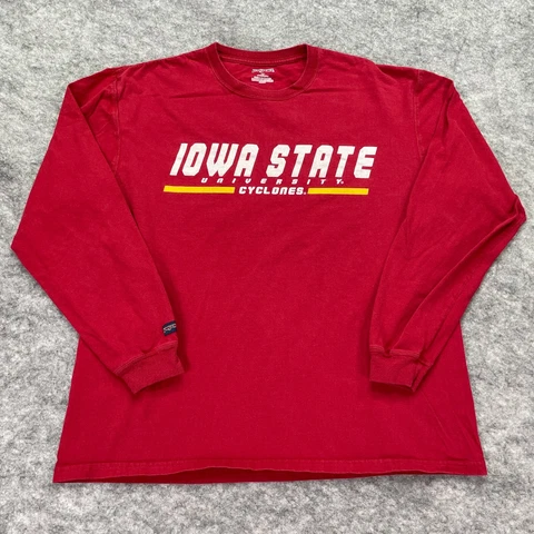 Iowa State Cyclones Long Sleeve T Shirt Men XL Football Red Cotton Crew Neck Cover