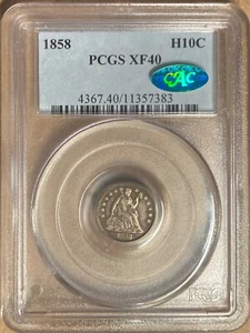 1858 PCGS & CAC XF40 Liberty Seated Half Dime H10c - Picture 1 of 2