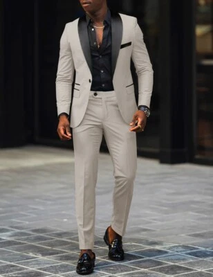 Conjuntos de trajes para hombre 2 piezas chaquetas pantalones calce ajustado boda esmoquin primavera verano ropa Foto 1 de 4