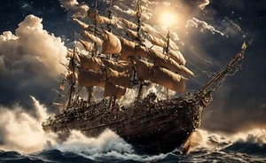 Pirate Ship Premium Wall Art Poster OR Canvas Size A4-A1 - Picture 1 of 1