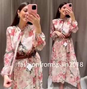 ZARA NUEVO VESTIDO MIDI MUJER ESTAMPADO FLORAL CON CINTURÓN XS-XL 2507/147/330 - Imagen 1 de 3
