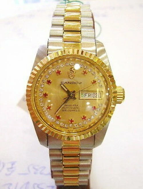 Reloj Automático Sandoz Dos Tonos Esfera Oro Diamante Rojo Marcador de Hora 398235D-12-8 Foto 1 de 1