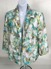 Tan Jay Womens Jacket Size 12 Blue Brown Green White Lined Open Front Pockets