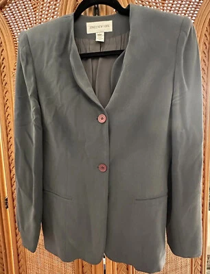De Colección Jones New York Mujer Talla 8 Traje Chaqueta 100% Seda Gris Botón Carrera Foto 1 de 4