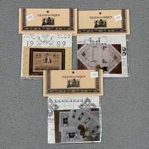 Told In A Garden Cross Stitch Pattern Lot of 3 Amish Sampler Tablecloth Placemat - Picture 1 of 10