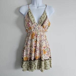 Angie Dress Womens Medium Sundress Floral Boho Mini Ruffle Hem Retro Festival - Picture 1 of 6