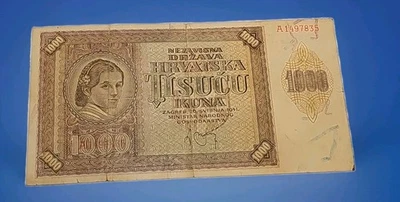 Vintage 1941 Croatia WWII 1000 Kuna Banknote Crisp Historic Collectible - Image 1 of 4