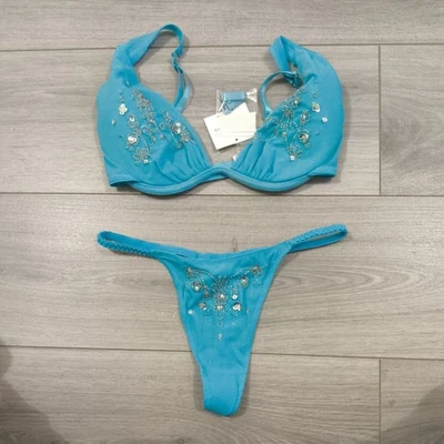Juego de sujetador/tanga BN vintage Ann Summers Latin Spirit Aqua talla 34D/10-12 Foto 1 de 4