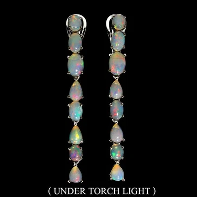 Orecchini in argento sterling 925 opale di fuoco ovale 7x5 mm gioielli con... - Immagine 1 di 4