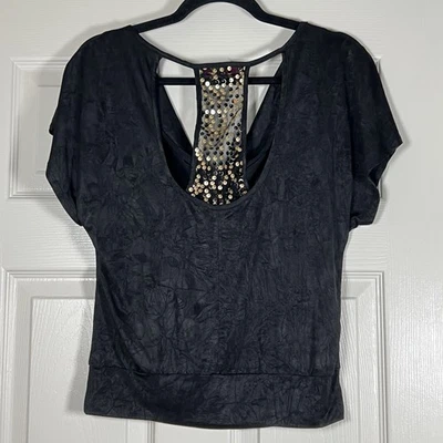 Heart Soul Women’s Black Sequin Detailed Open Back Cowl Neck Top Size Medium - Image 1 of 4