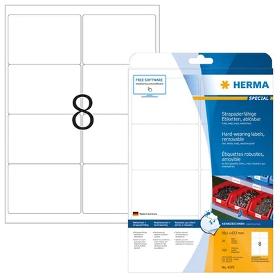 HERMA Self Adhesive Removable Weatherproof Foil Labels, 8 Labels Per A4 Sheet, 1 - Image 1 of 4