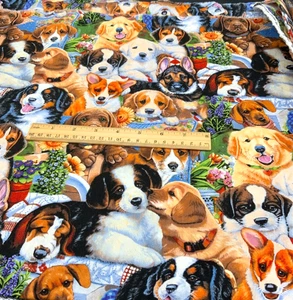 Colorful LARGE MOTIF TOSSED DOGS FABRIC David Textiles 35" x 44" cotton fabric - Picture 1 of 1
