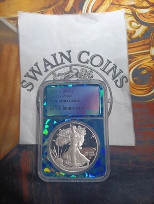 EN MANO 2025 S American Silver Eagle PF70 FDOI The Last (S) como nuevo prueba EH109 Foto 1 de 3