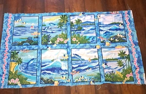 Ocean Paradise Fabric Dolphins 8 Blocks Panels Fabri-Quilt 43x23 Pillow Craft - Picture 1 of 3