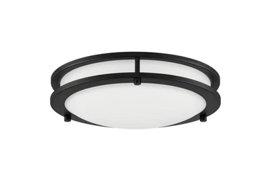Hampton Bay Flaxmere 12 in. Modern Matte Black 3 CCT Integrated LED Flush Mount - Image 1 of 4