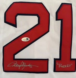BOSTON RED SOX LEGEND ROGER CLEMENS SIGNED AUTO MAJESTIC JERSEY WITH ROCKET JSA - Picture 1 of 5