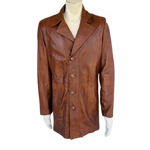 Vintage Designer International Ledermantel 42 L braun 70er Jahre Stil Reißverschlussfutter - Bild 1 von 13