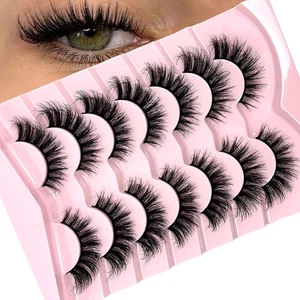 Ojo de Gato Imitación Visón Natural Wispy Esponjoso Tira Pestañas Postizas 7 Pares NUEVO - Imagen 1 de 6