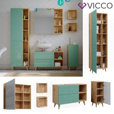 Badmöbel-Set Rudi in Eiche Evoke Mintgrün, Badezimmer, modern, 6-teilig Vicco - Bild 1 von 4