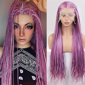 Highlight Pink Lace Front Box Braided Wigs Women Knotless Godess Box Braid Wig - Picture 1 of 10