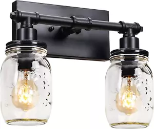 Bathroom Black Vanity Light Fixtures, 2 Light Mason Jar Vanity Light Farmhouse I - Picture 1 of 9