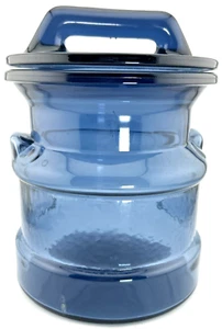 LE Smith Cobalt Blue Glass Lidded Apothecary Jar Canister Milk Can Vintage - Picture 1 of 7