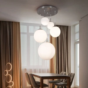 Luce Sferica Lampadario Lampada Vetro Bianco Opale Metallo Argento 5-Flammig E27 - Foto 1 di 12