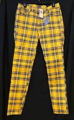 Tripp NYC Rocker Pants Yellow Tartan Plaid Punk Rave Mall Metal Goth Skinny 29 - Image 1 of 4