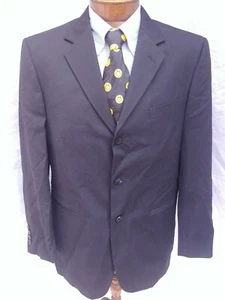 42 R Mens J Ferrar Coat Blazer Jacket 3 Btn Black No Vent Polyester/Rayon - Picture 1 of 9