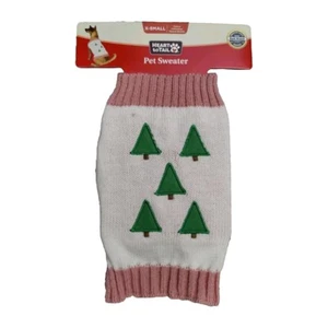 Heart To Tail Dog Sweater Sz. XS Christmas  Cream & Pink w/Green Winter Tree New - Picture 1 of 3