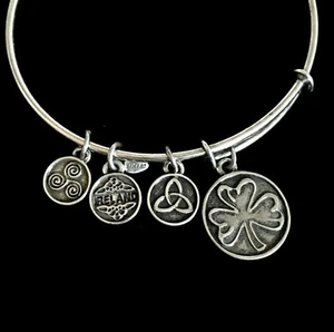 Celtic Irish Charm Adjust Bangle Bracelet Shamrock Trinity Knot Ireland Spiral - Picture 1 of 4