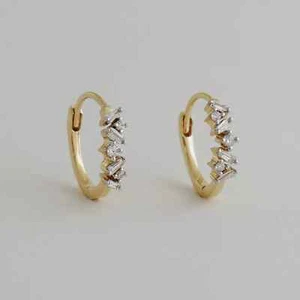 14K Real Solid Gold Baguette Natural Diamond Hoop Pendientes Cartílago Tragus Oreja - Imagen 1 de 11
