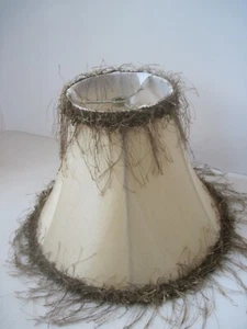 Lamp Shade Bronze Silk Fabric with Brown Stringy Like Fringe 8.5" Height New - Picture 1 of 12