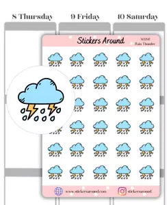 Rain Thunder Icon Planner Stickers, Weather Forecast, Calendar & Journal Sticker - Picture 1 of 2