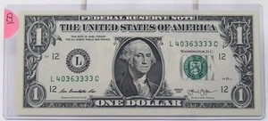 $1 US Federal Reserve Note UNCIRC. FANCY SERIAL No. 5 of a KIND 3s 40363333 X100 - Picture 1 of 2