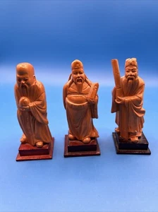 Feng Shui Fu Lu Shou Gods 3 Stars Deity Prosperity Longevity Figurine Set Carved - Picture 1 of 19