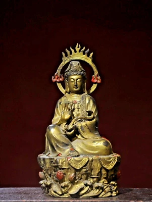 11.81" Old Tibetan Buddhism Offering sacrifices Copper gilding Kwan-yin Statues - Image 1 of 4