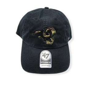 '47 Los Angeles Rams Clean Up Black Camo Adjustable Strap Hat Dad Cap - Picture 1 of 6