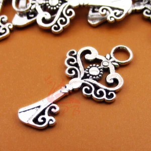 Key Charms - 10/20/50 Fancy Key Antiqued Silver Plated 33mm Pendants SC2465 - Picture 1 of 2