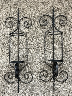 Apliques de hierro forjado de colección par de candelabros de pilar gótico renacimiento español 25” Foto 1 de 4