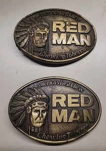 1988 Vintage Par De Hombre Rojo Masticable Tabaco Western Vaquero Hebilla Cinturón - Imagen 1 de 5