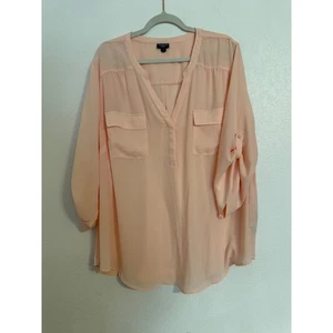 Torrid Harper Peach Plus Size 4 Blouse 3/4 Sleeve Pocket V-Neck Top - Picture 1 of 3