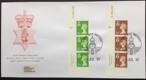 Tiras de cilindro definitivas regionales 1997 N. Ireland 3x26p 3x20p cubierta de primer día - Imagen 1 de 2