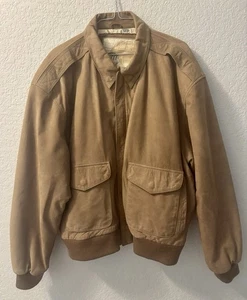Vintage G-III Global  Mens LARGE Brown Heavy Leather Zip Bomber Jacket - Picture 1 of 6